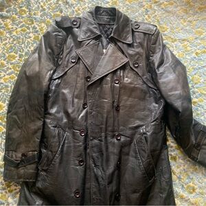 Vintage | Bovet | Black leather trench coat | Wool lined